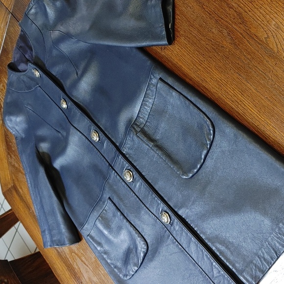 Early 60s Slate Blue Leather Coat Size 6 - Picture 4 of 17